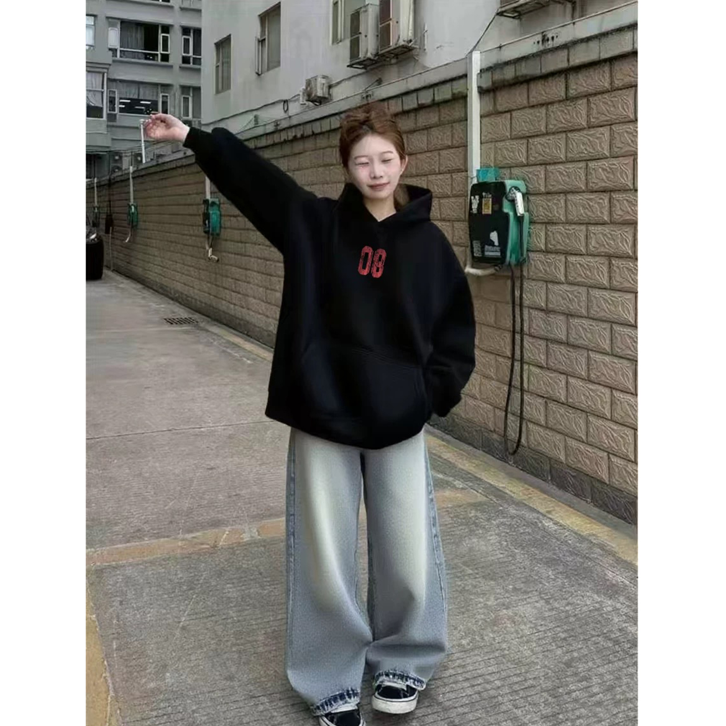 重磅纯棉美式高街黑色连帽卫衣男女秋冬加绒宽松帽衫ins潮牌学生