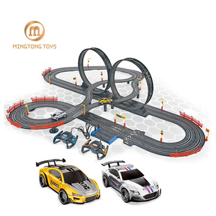 儿童双层电动轨道车发光高架桥警匪追逐赛车组合益智拼装玩具