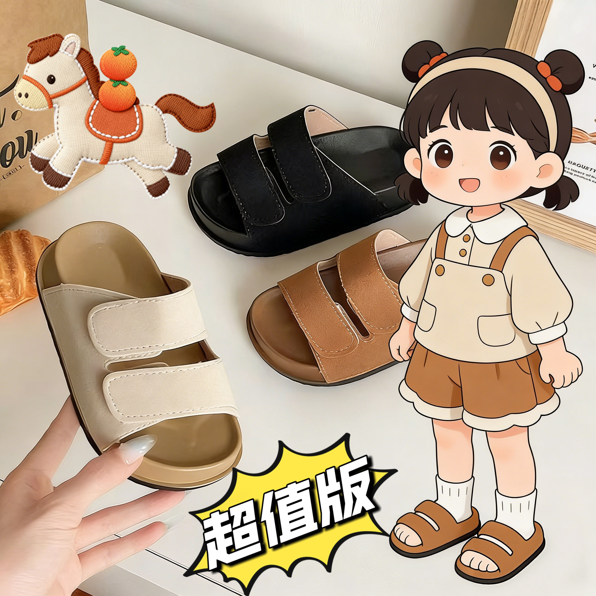 2026新款儿童毛毛拖鞋女童室内厚底凉鞋男童防滑耐磨外穿沙滩鞋顺