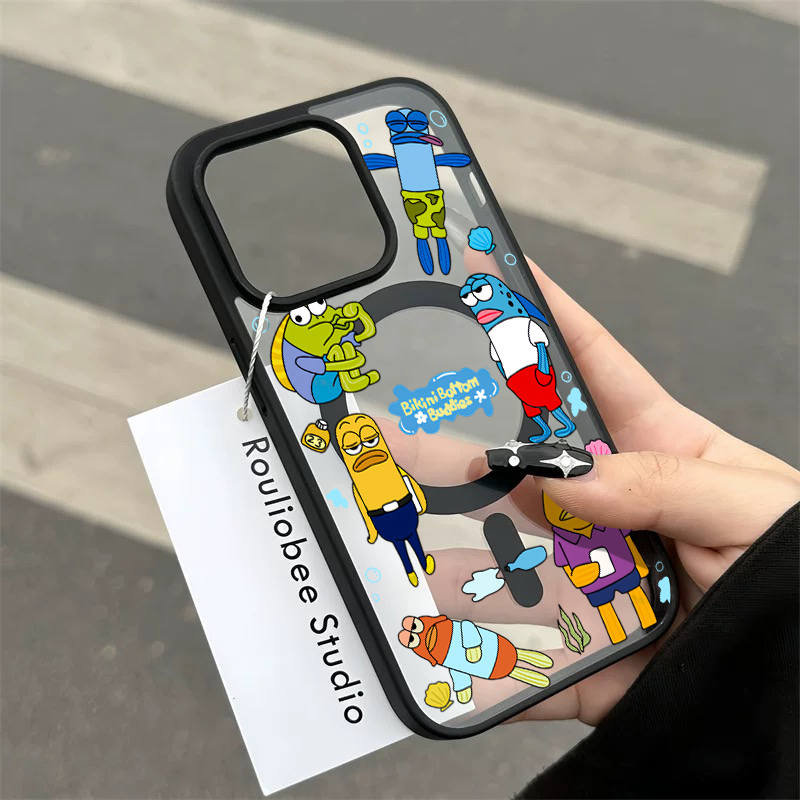卡通比奇堡居民小鱼适用iphone16promax手机壳14plus软壳15苹果13可爱12大孔11小众XR透明手机壳17pro磁吸air