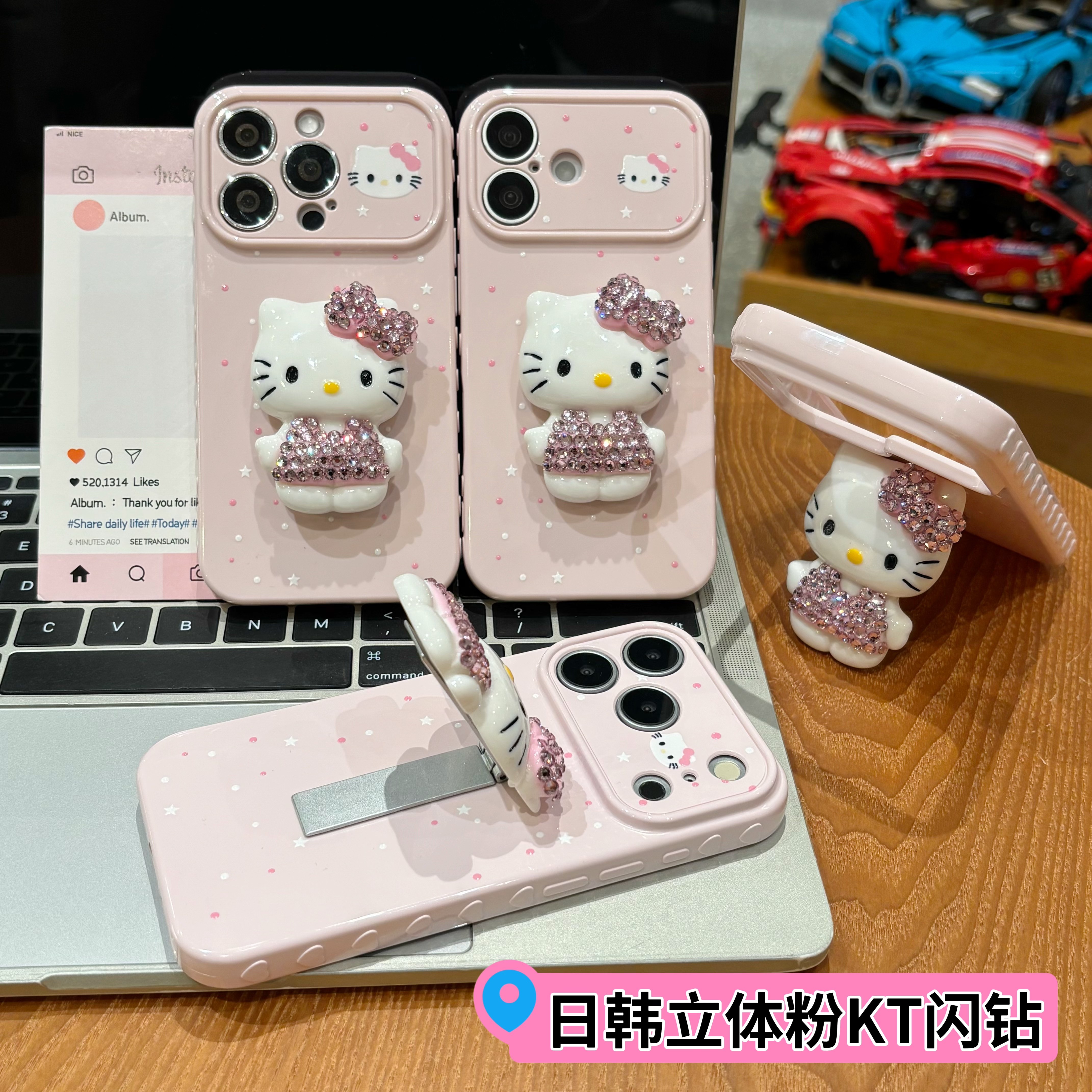 闪钻猫咪支架18大视窗适用苹果17promax手机壳iPhone16/15新款14创意13华为PURA90卡通vivo小米17红米K80oppo