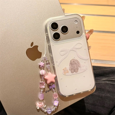 韩风可爱蝴蝶结布偶兔适用苹果17promax手机壳iPhone16新款15双层壳13华为P70荣耀400vivo小米14红米K80oppo