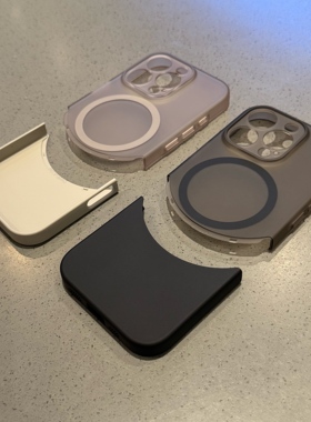 ins拼接钛灰色适用苹果17promax手机壳磨砂iPhone16/15透色二合一14plus磁吸充电13Pro轻薄款12全包个性套11