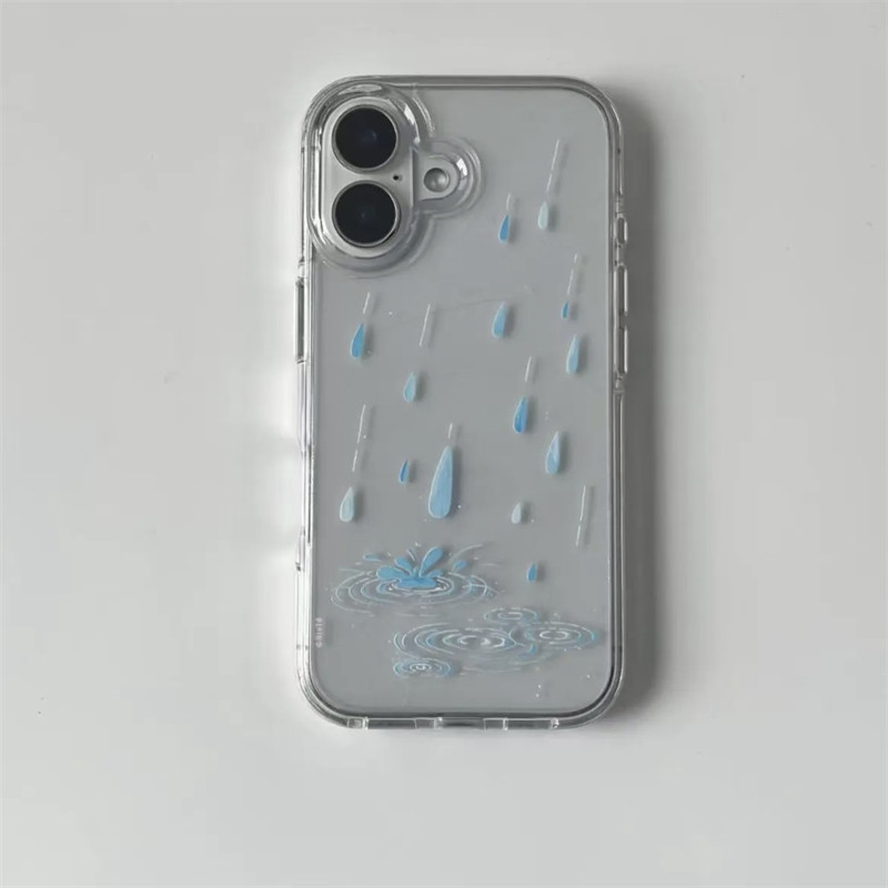 简约水面蓝色雨滴适用iphone16promax手机壳苹果15/13新款12华为mate70透明vivoS30小米14oppo红米K80荣耀400 - 实物图