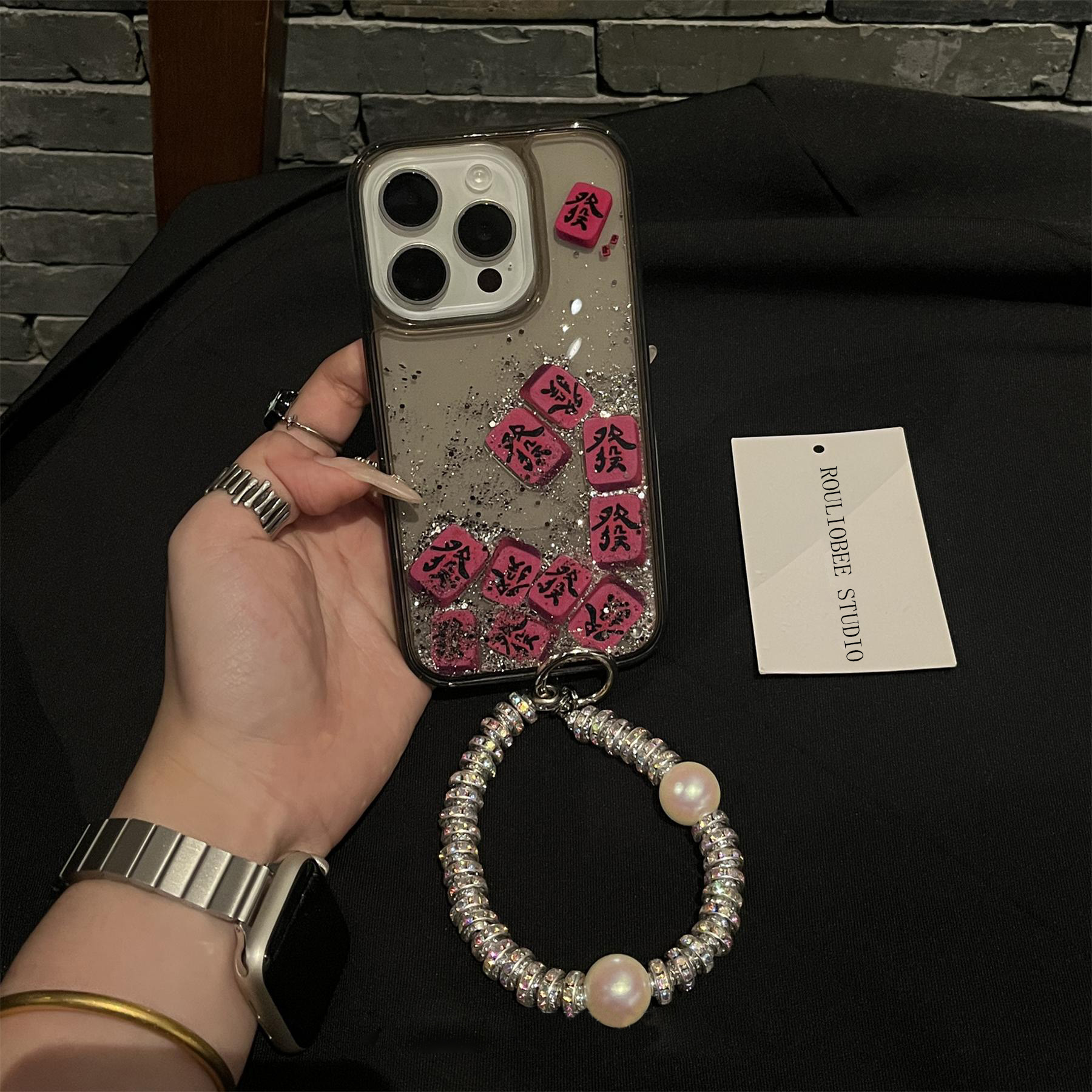 名媛发财流沙壳适用苹果15手机壳链挂绳一体iphone14新品小众不撞款外壳13全包防摔12promax高级感女16保护套