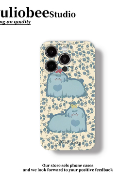 蓝色小碎花狗狗适用于苹果16promax手机壳华为mate60pro创意pura70菲林OPPOReno13全包vivos20防摔小米15女14