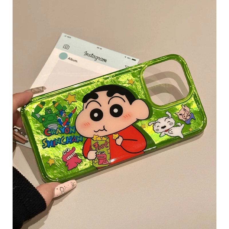 全机型卡通动漫小新锡纸纹手机壳