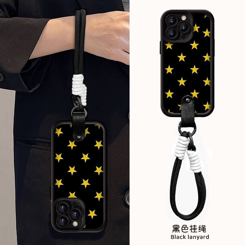 满屏黄色五角星星适用苹果16promax手机壳带挂绳iphone15/14新款13华为mate60pro女荣耀200高级Reno12小众S19