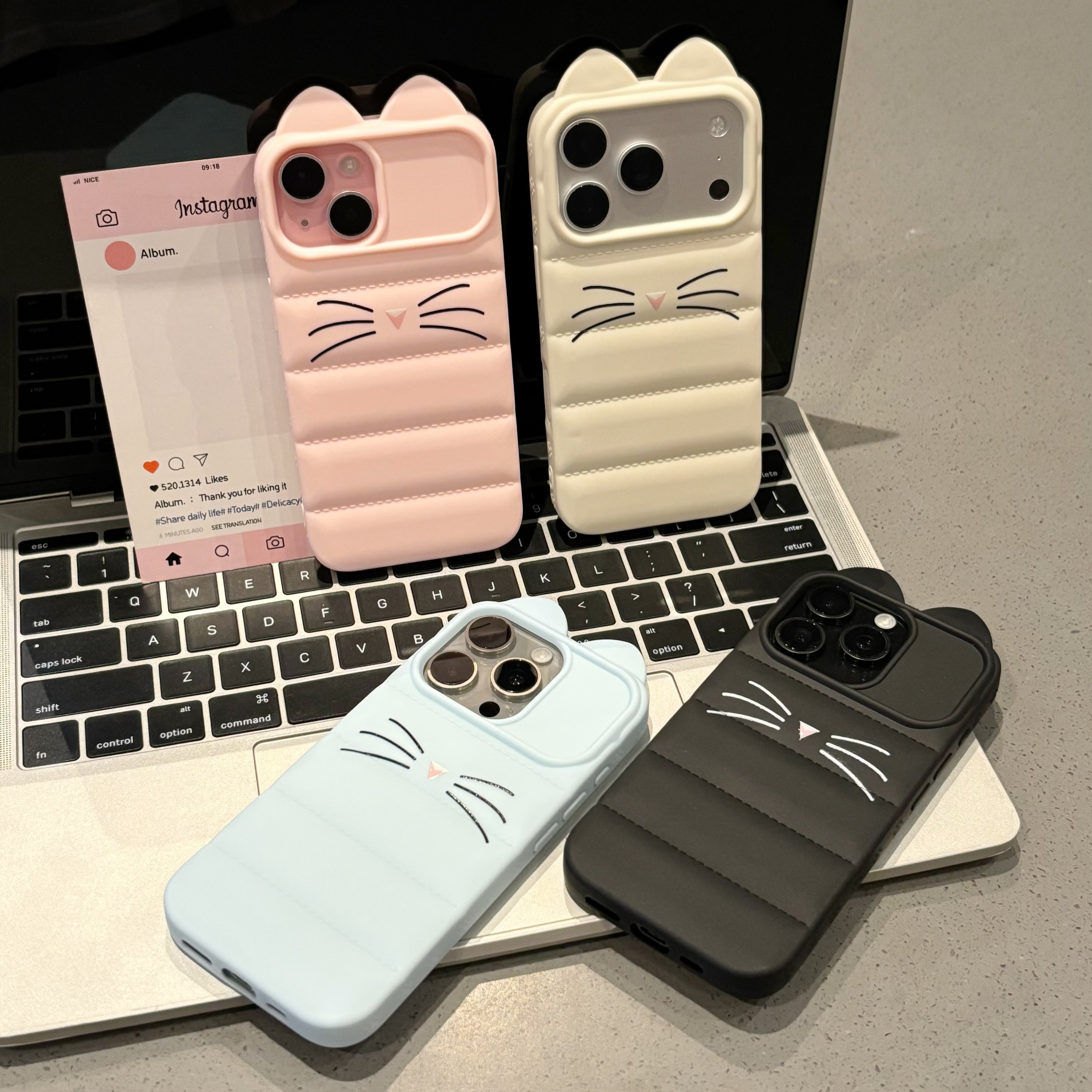 简约ins日韩胡须猫咪耳朵适用苹果17promax手机壳iPhone16plus大孔硅胶软壳15防指纹14防摔13肤感马卡龙色系