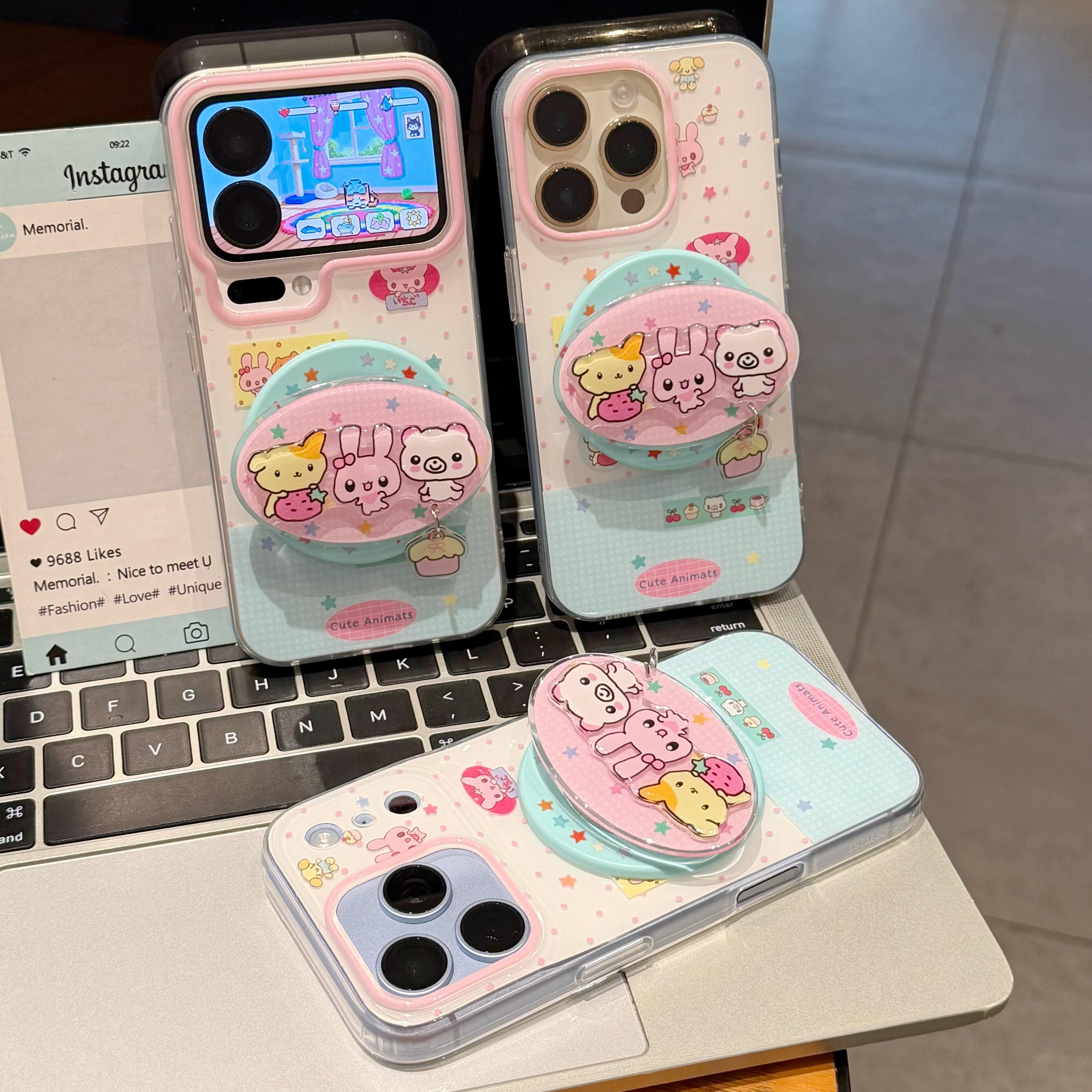 古早可爱波点星星萌物支架适用苹果18promax手机壳iPhone16/15新款14双层壳13华为pura90vivo小米17红米K80
