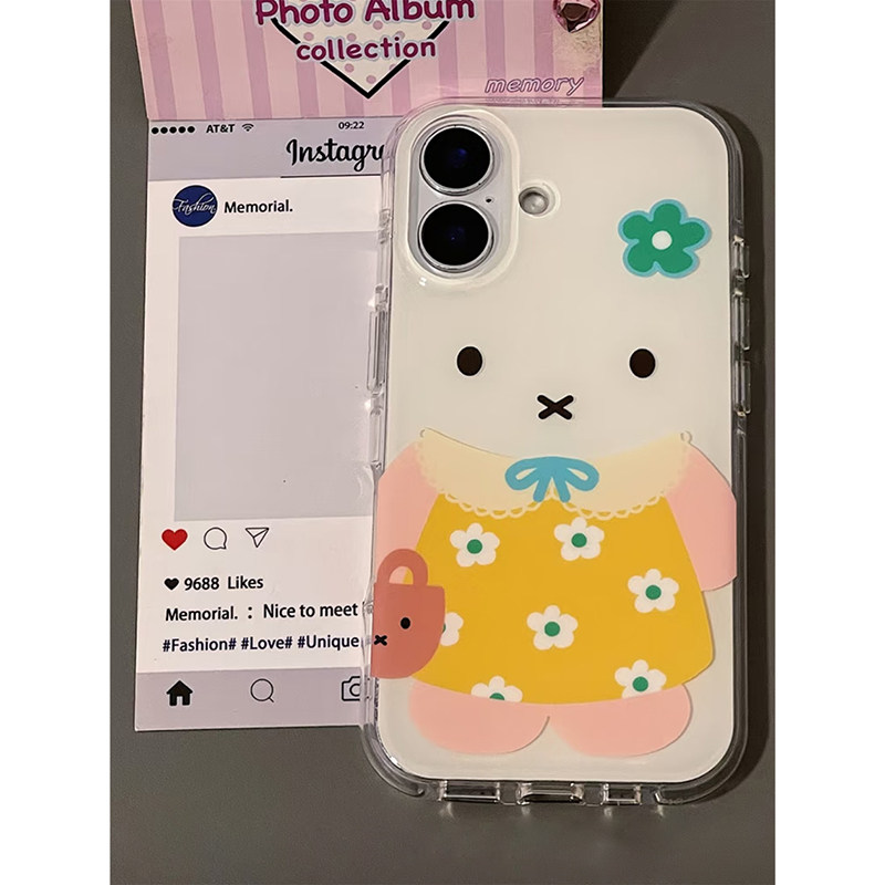 in可爱花朵裙子米菲兔适用苹果17promax手机壳iPhone16新款15双层壳13华为P70荣耀400vivo小米14红米K80oppo