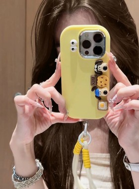 日韩奶黄色萌掌门狗适用小米14手机壳K70红米note13pro立体公仔12/11男女k60e挂绳链条k50全包防摔k40软硅胶