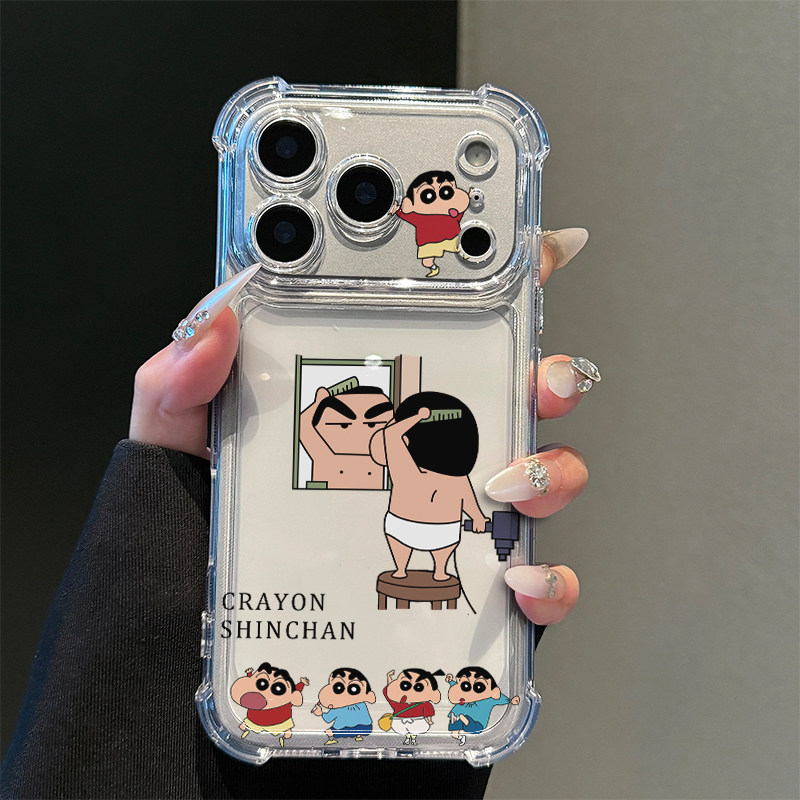 黑色自恋小新适用iphone17promax手机壳苹果16/15新款13华为mate70气囊防摔vivos30小米14oppo红米K80荣耀400