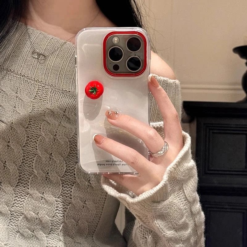 简约可爱立体小番茄适用苹果15promax手机壳iPhone16新款13双层壳12华为P70荣耀400vivo小米14红米K80oppo