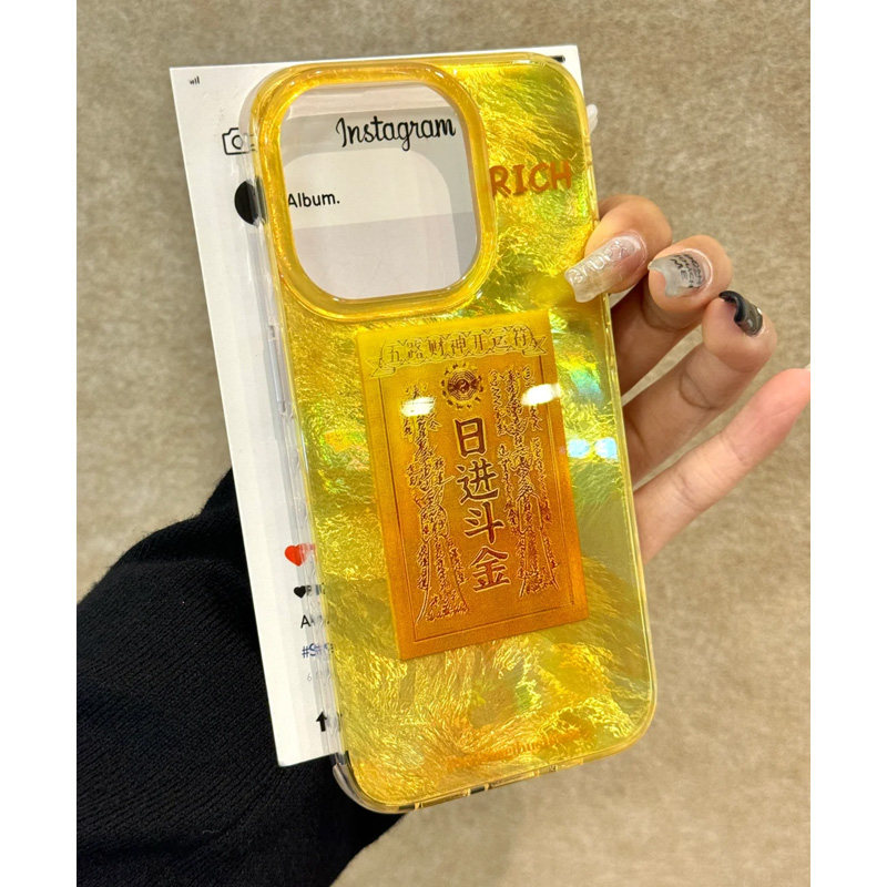 全机型国潮风金色锡纸纹日进斗金