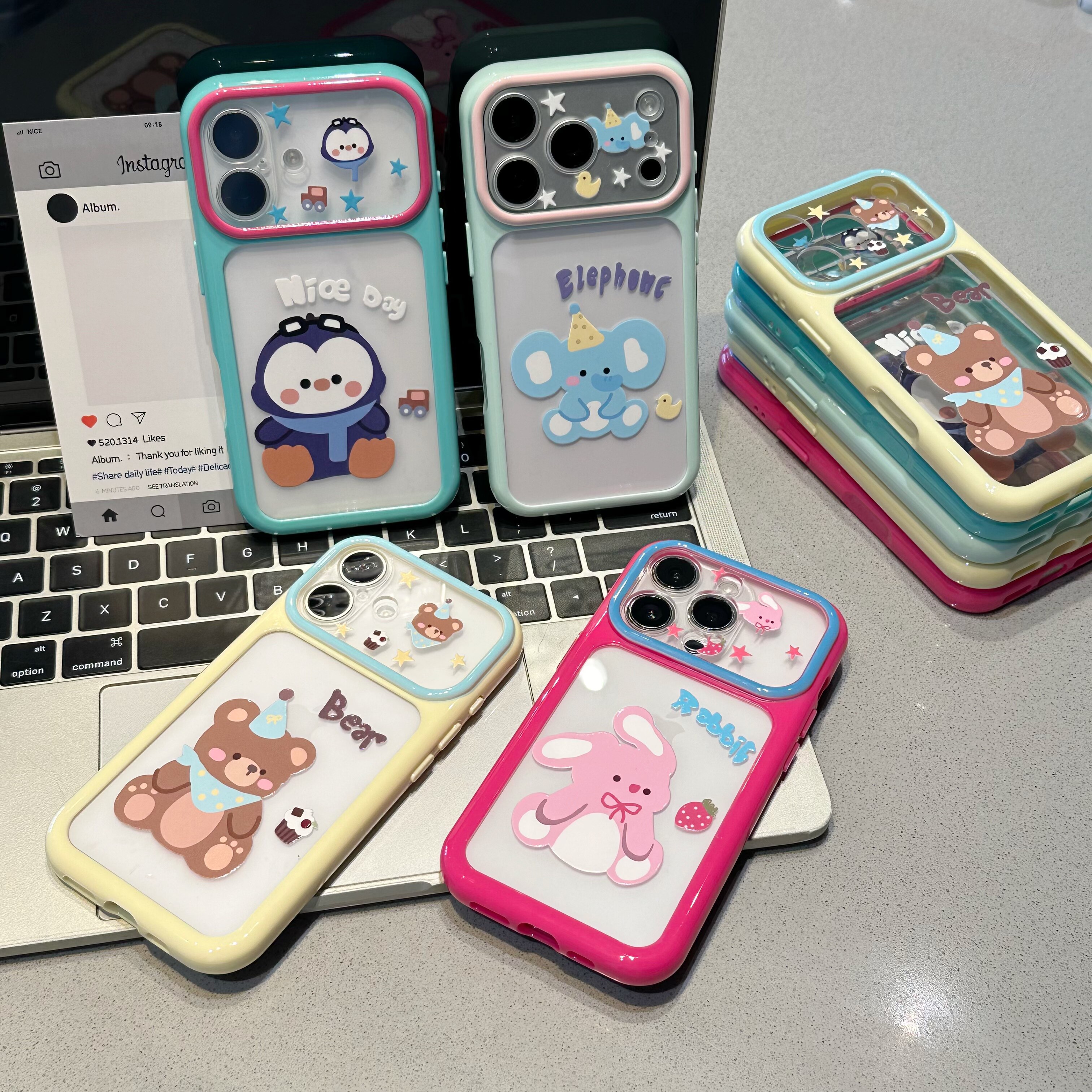 可爱小动物马卡龙秒变17大视窗适用iPhone17pro苹果15手机壳16ProMax新款11透明12男女13情侣款14防摔15plus