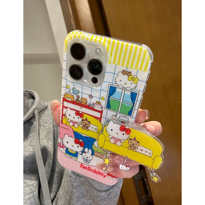 可爱沙发凯蒂猫小熊挂坠支架适用苹果15promax手机壳iPhone16新款13双层12华为P70荣耀vivo小米14红米K80oppo