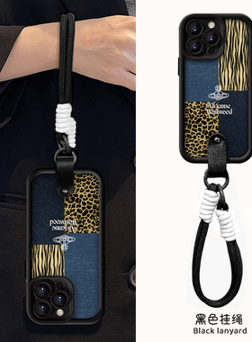 黑色豹纹元素星球适用苹果16promax手机壳iphone15/14新款13华为mate60pro女荣耀200腕带Reno12挂绳S19高级感