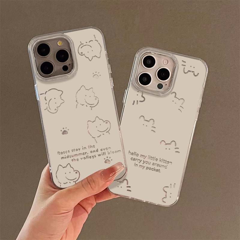 全机型线条猫咪小狗锡纸纹手机壳