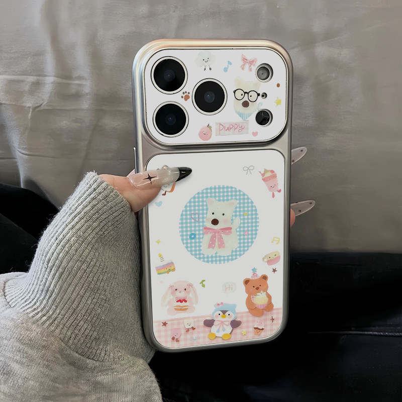 韩系格纹小动物适用苹果17promax手机壳iphone16/15新款14创意13华为mate60小米17大视窗pura80荣耀400reno16