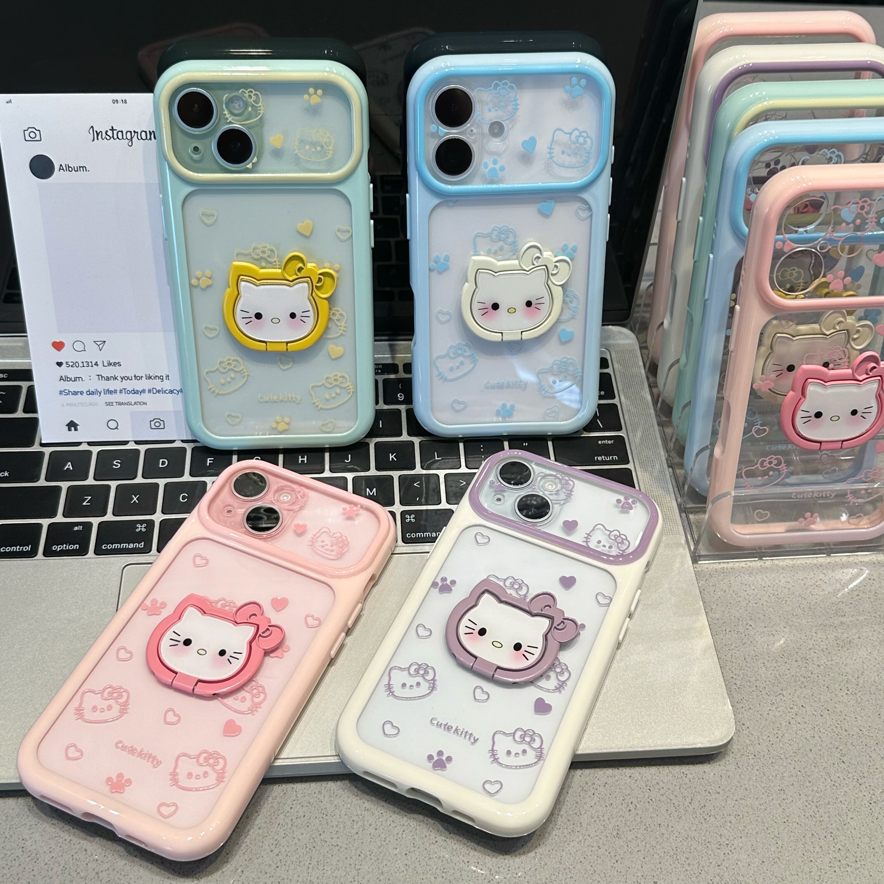 夏日多巴胺猫咪指环支架适用苹果17promax手机壳iPhone16/15新款14闺蜜款13华为PURA90vivo小米17红米K80oppo
