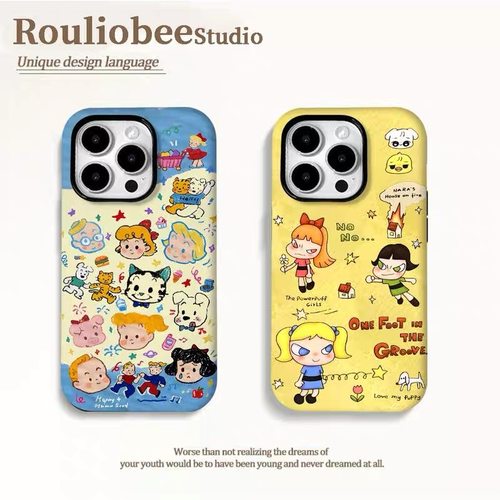 蓝色原田治奈良美智适用苹果16Promax二合一菲林手机壳iP15新款mate60pro创意pura70可爱OPPOReno13简约s20