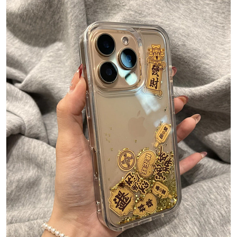 苹果硅胶软壳流沙闪粉财神爷高级