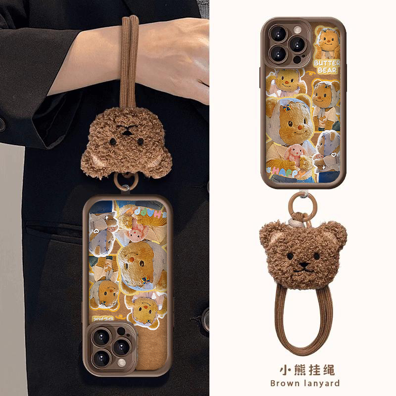 秋冬花式头巾黄油小熊适用苹果16promax手机壳iphone15/14新款华为mate60pro高级感荣耀200腕带Reno12挂绳S19