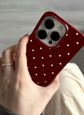 ins风复古波点适用16苹果15ProMax手机壳小众简约红色iPhone13全包15新款12Pro软14Promax保护套17女XR韩风