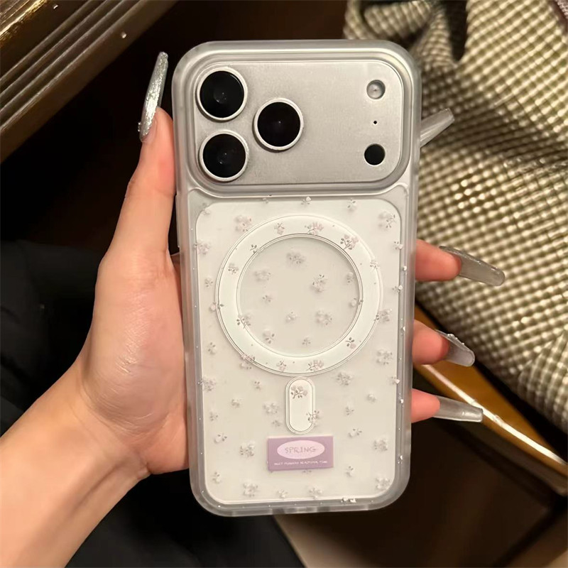 适用苹果17手机壳iphone16promax满屏紫色小花15半透磨砂14磁吸无线充13网红女款17pro简约新款16pro手机套