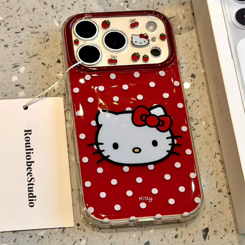 ins红色波点猫咪头像适用苹果17promax手机壳iPhone16新款15双层壳13华为P70荣耀400vivo小米14红米K80oppo