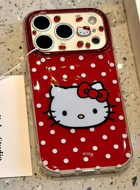 ins红色波点猫咪头像适用苹果17promax手机壳iPhone16新款15双层壳13华为P70荣耀400vivo小米14红米K80oppo