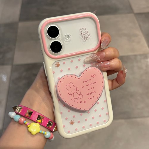 波点爱心小熊小兔支架适用苹果17手机壳iPhone16Promax外壳华为mate80新款pura90创意s60小米15Reno14红米k90
