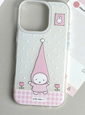 ins风卡通波点尖帽米菲兔适用苹果15promax手机壳iPhone16新款13双层12华为P70荣耀vivoS30小米14红米K80oppo