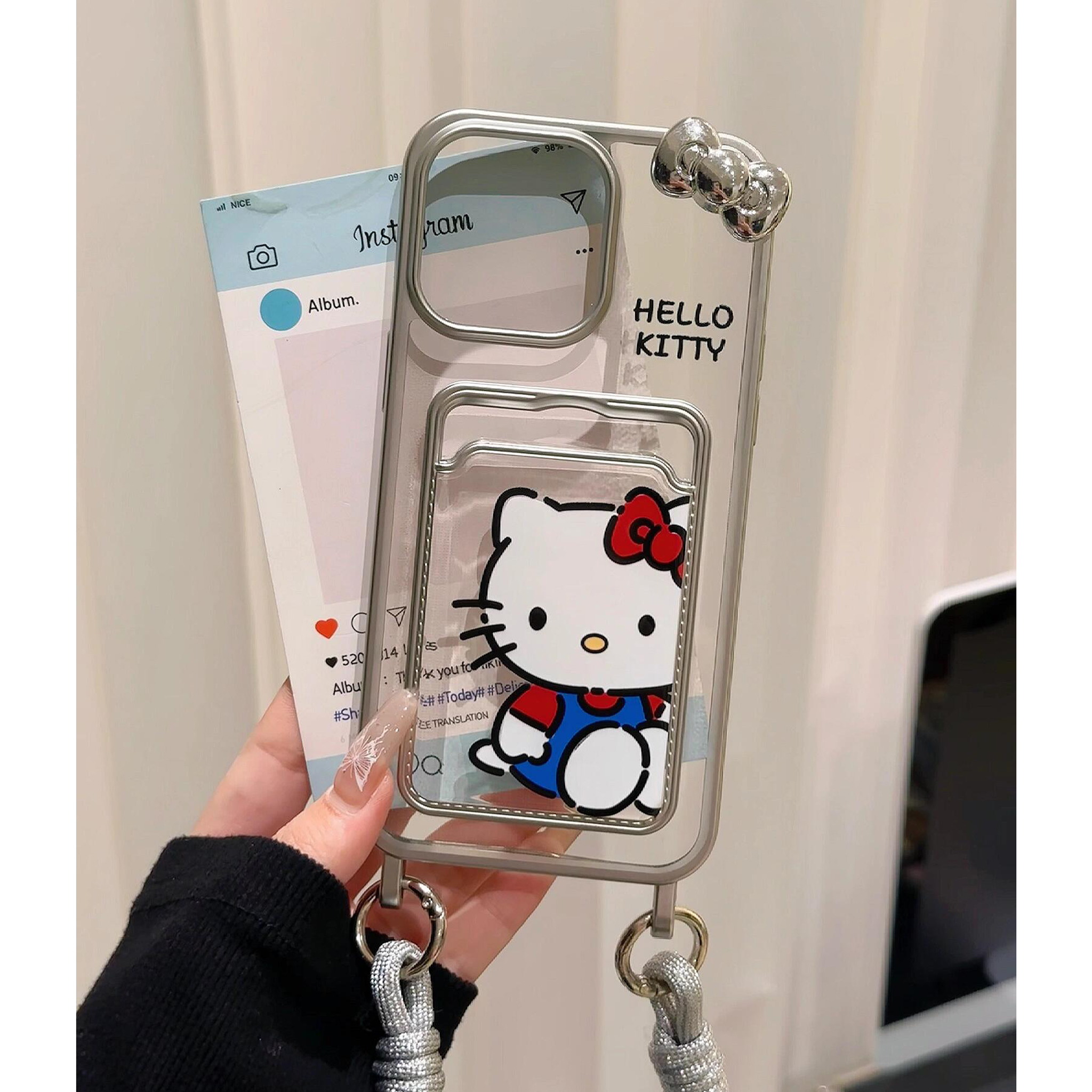 韩风ins立体蝴蝶结kt猫适用苹果15promax手机壳iPhone14pro新款13卡包12华为mate60pro透明11带挂绳x防摔软套