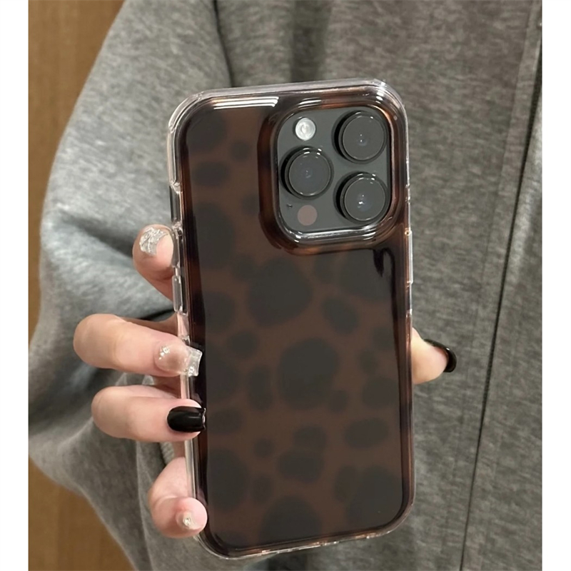 韩风ins复古棕色晕染豹纹适用苹果17promax手机壳iPhone16新款13双层12华为P70荣耀400vivo小米15红米K80oppo