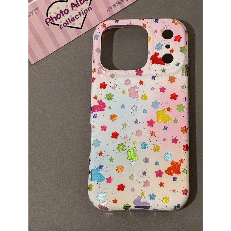 ins风晕染彩色小花兔子适用苹果17promax手机壳iPhone16新款13漩涡壳14华为P70荣耀400vivo小米15红米K80oppo