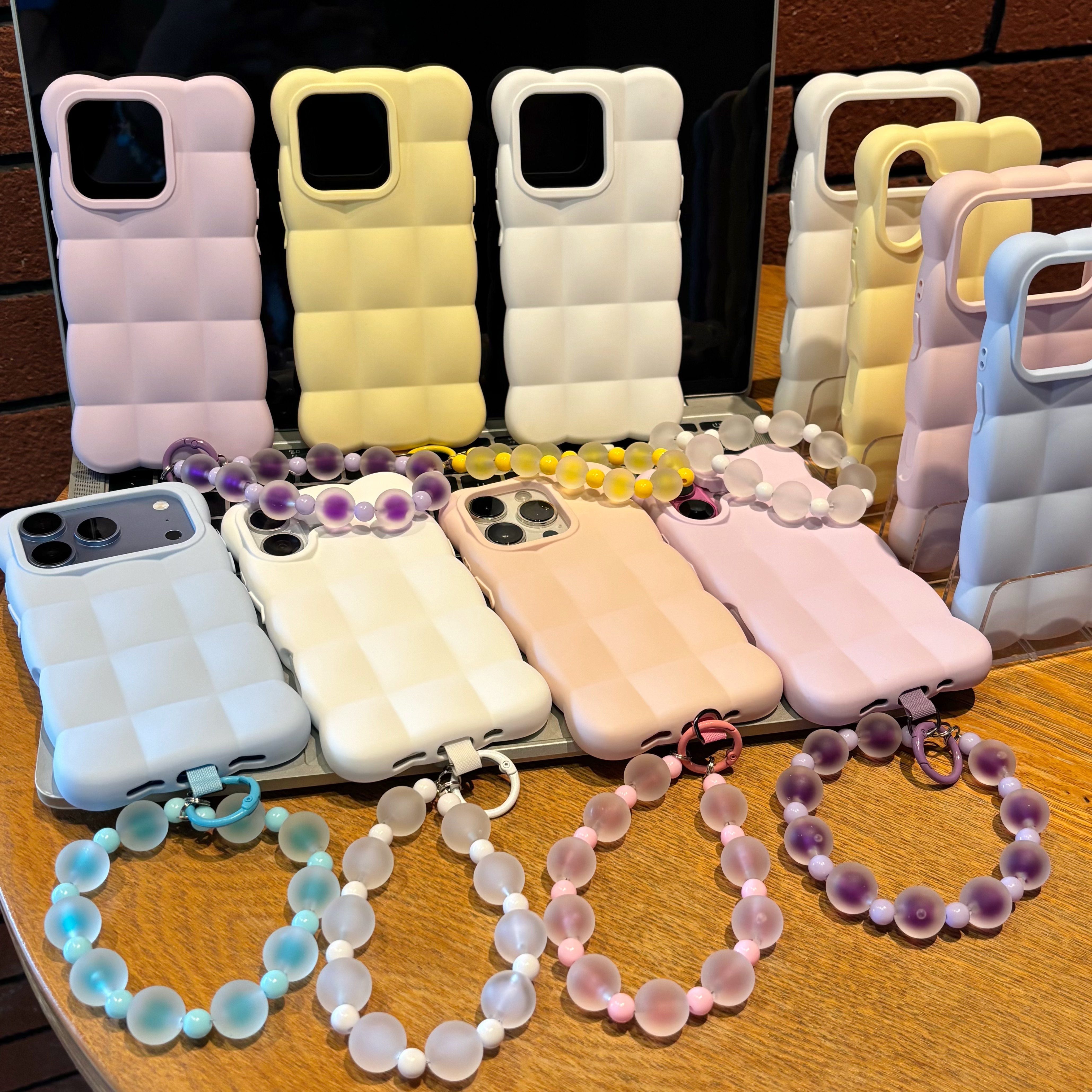 ins风多巴胺云朵方块珠链适用iphone17promax手机壳苹果16por高级感18硅胶全包软15pro可爱14男女款13防摔套