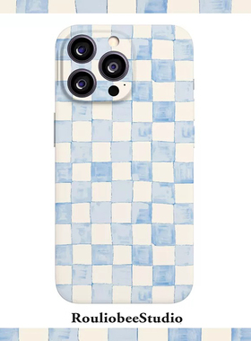 清新白色淡蓝高级格子酷菲林全包手机壳适用苹果16nova13华为p70mate60小米15opporen14ovivo荣耀200iPhone17