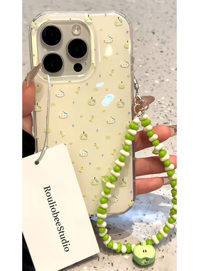 ins满屏青苹果猫咪适用苹果16promax手机壳带青苹果核链条iPhone15/13新款华为P70荣耀vivo小米14红米k80oppo