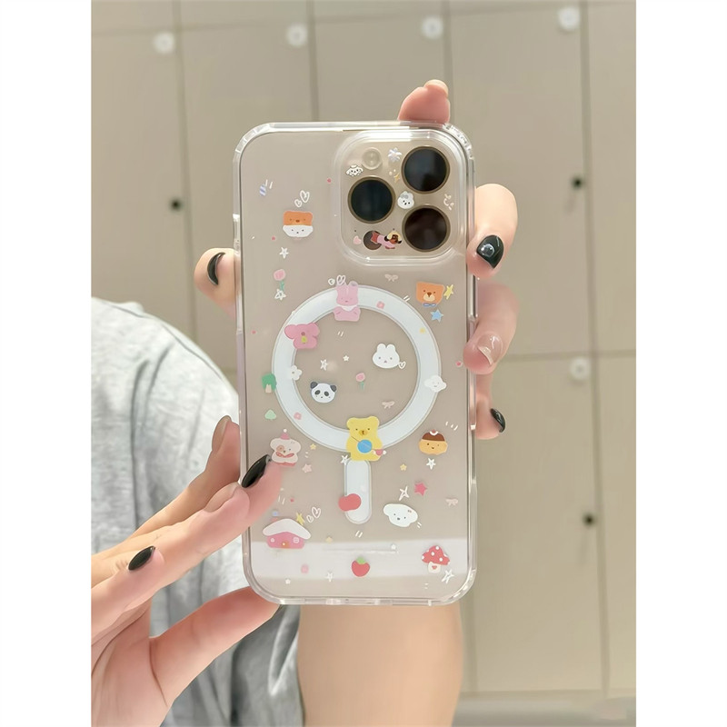 韩系满屏小动物Magsafe透明磁吸壳适用苹果17promax手机壳iPhone16/15亚克力14男女13可爱12超好看11防摔软壳