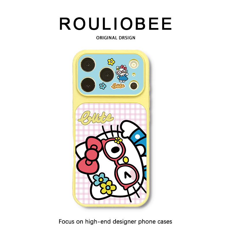 粉镜框猫咪适用苹果17promax手机壳iPhone16/15新款14撞色视窗13华为PURA90荣耀400vivoS60小米17红米K80oppo