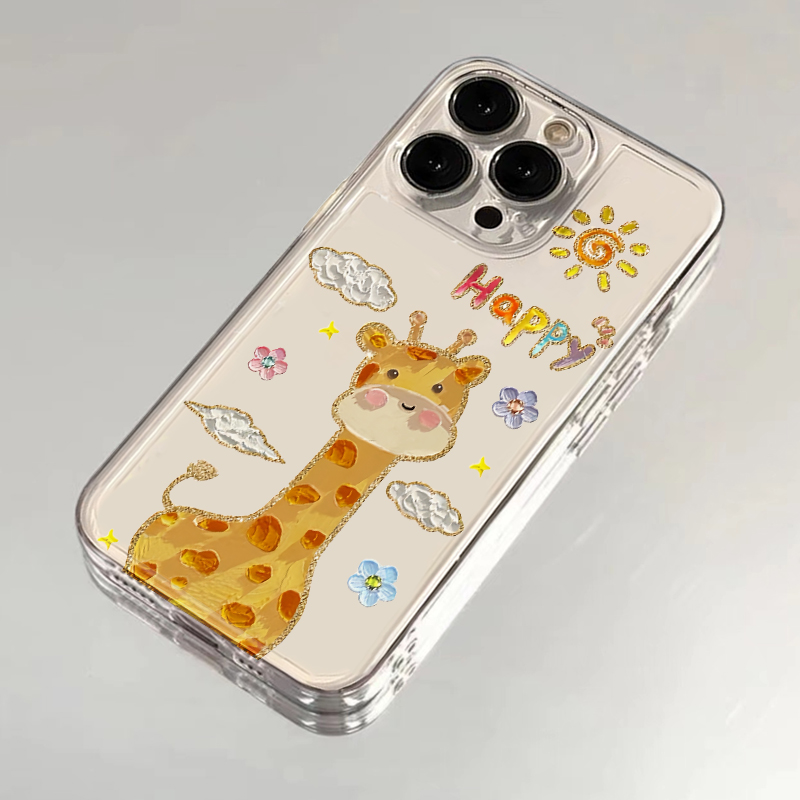 可爱油画长颈鹿适用苹果16手机壳iphone15promax透明14plus情侣13可爱12透明11华为vivoiQOO荣耀oppo小米红米