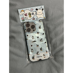 可爱冰天雪地企鹅锡纸纹适用苹果15promax手机壳iPhone16新款13高级感12华为P70荣耀90vivo小米14红米K60oppo