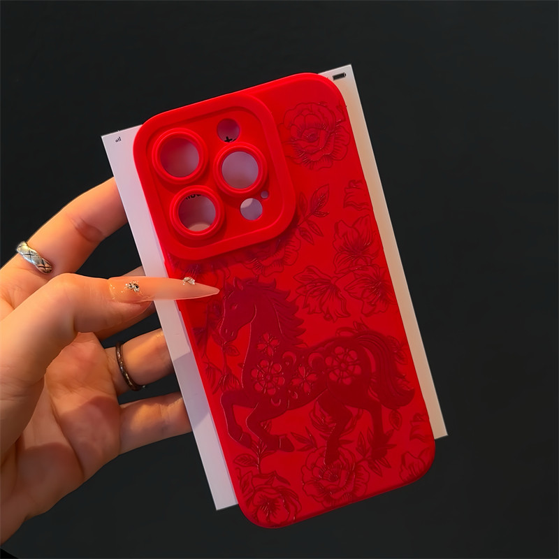 剪纸红马手机壳苹果17promax华为vivo马年iPhone16pro小米15新款OPPO马14爆款13限定12本命年红色2026款p适配