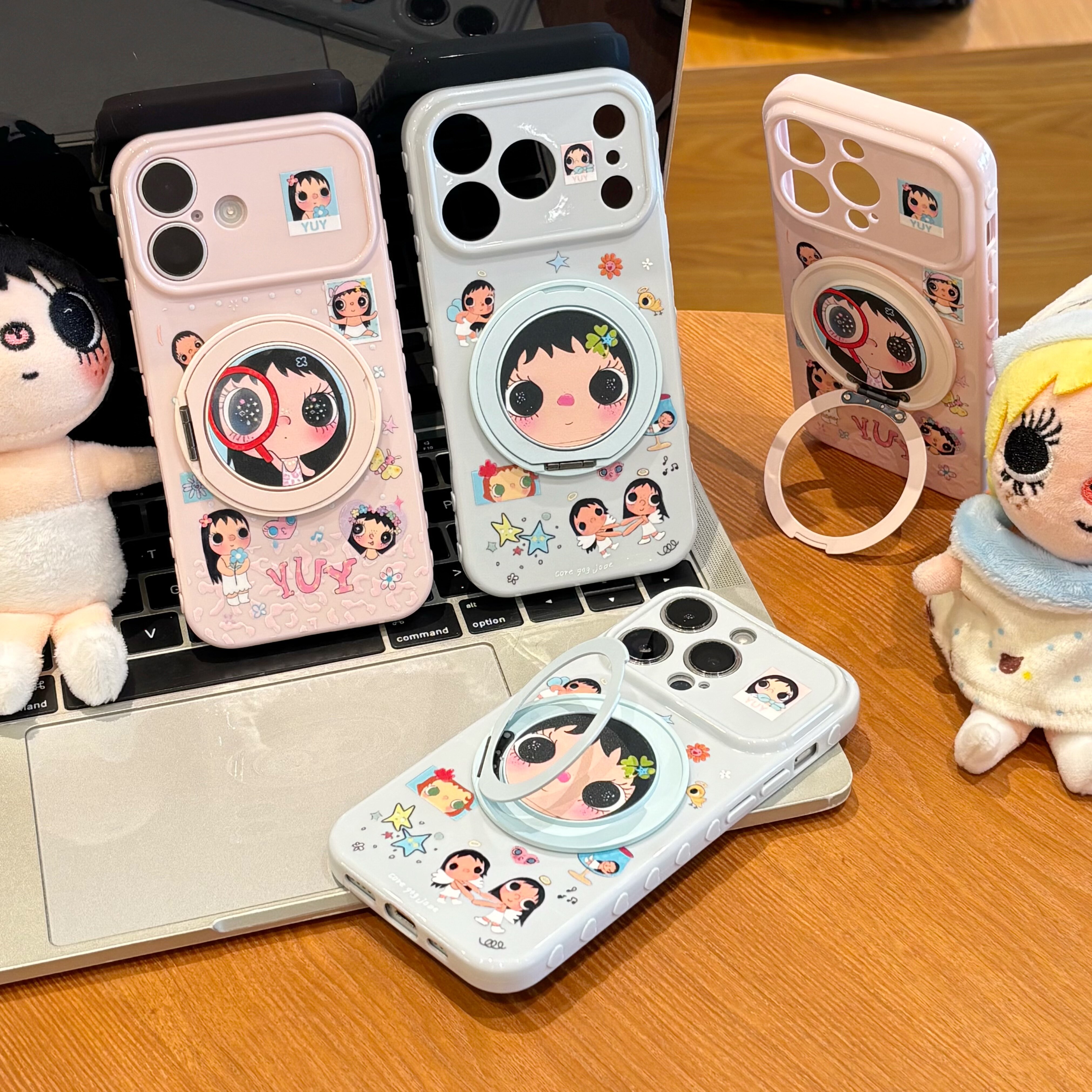 放大镜小玉旋转支架适用苹果17promax手机壳华为mate60pro新款pura70卡通OPPOReno15可爱vivos50/x300小米17