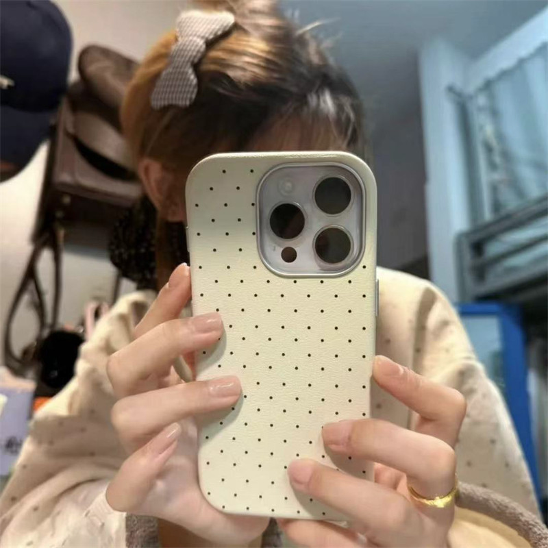 韩系ins简约小波点适用苹果17promax手机壳16pro新款iphon17秋冬皮质15pro女款15硅胶14pm防摔13创意小众全包