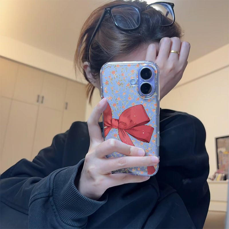 大蝴蝶结碎花适用iphone17promax手机壳苹果16/15/13新款12华为mate70创意vivos30小米14oppo红米K80荣耀400
