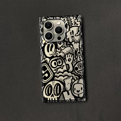 苹果招手涂鸦怪兽方块透明手机壳