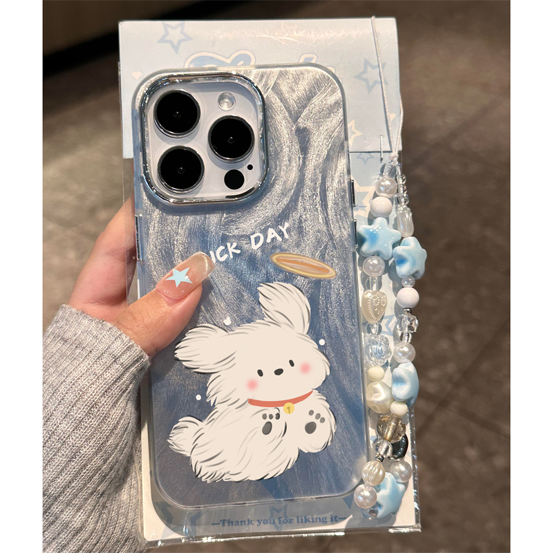 卡通可爱飞盘小狗适用iPhone15promax手机壳苹果14pro新款华为mate60pro手链14网红女15创意12pm全包手机套11